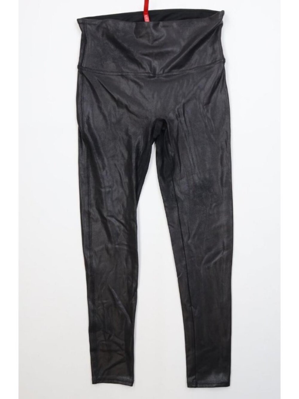 Spanx Womens Size Petite Large Shiny Faux Leather Shapewear Leggings Black